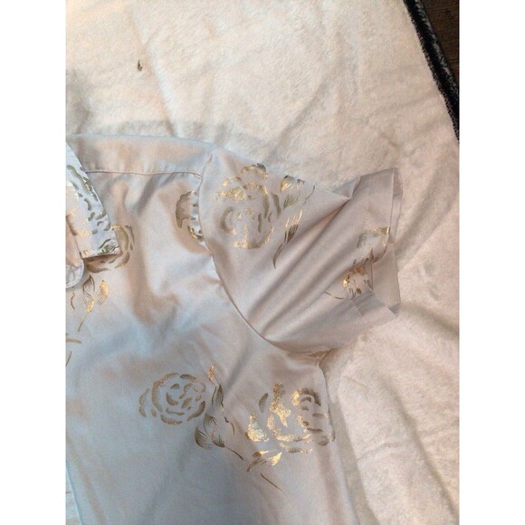 Zeroyaa Mens Small Short Sleeve Button Up White Shiny Gold Paisley Shirt - Picture 6 of 16